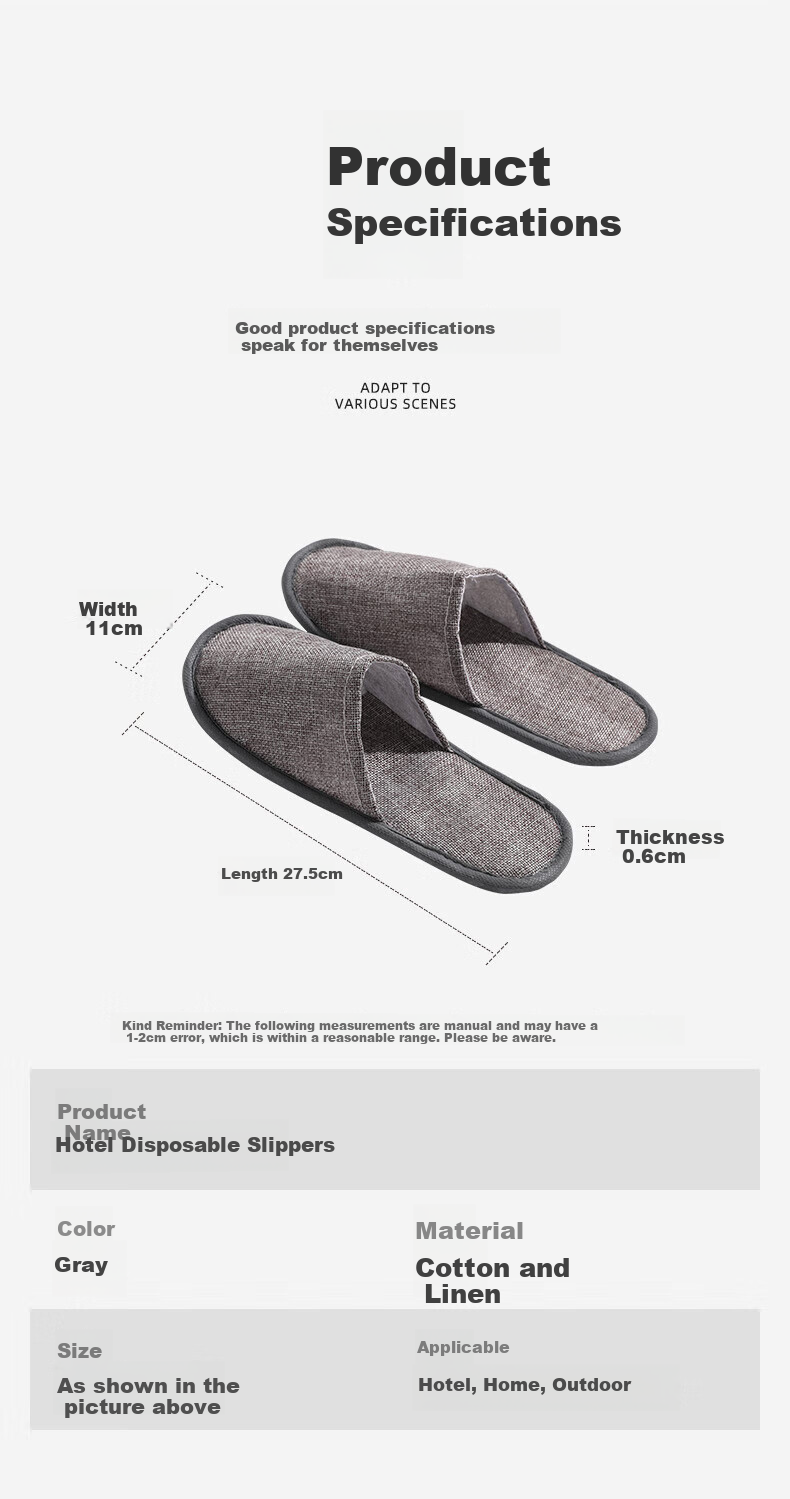 BWNK Disposable Slippers Lightweight Hotel Guesthouse Bathroom Supplies Non-Slip Breathable Toe Protector Slippers [Gray 10 Pairs] 1