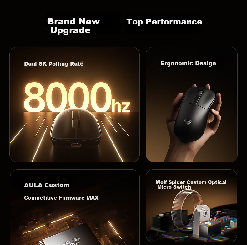 AULA SC680mini Tri-Mode Wireless Mouse 45g Lightweight Gaming Office 2.4G Wireless/Bluetooth/Wired Five-Level DPI Adjustable Ergonomic Black 3