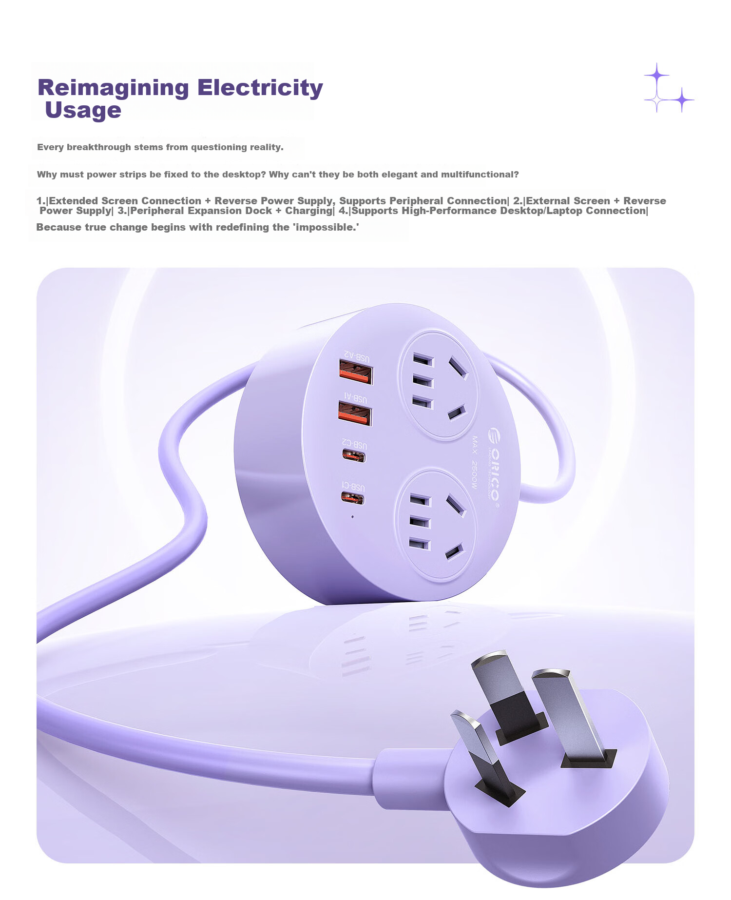 ORICO Small Magnetic Multifunctional Power Strip Socket One-to-Multiple Dormitory Office Home Extension Cord USB Desktop Charging Station Supports 20W Fast Charging 2M Blue 3