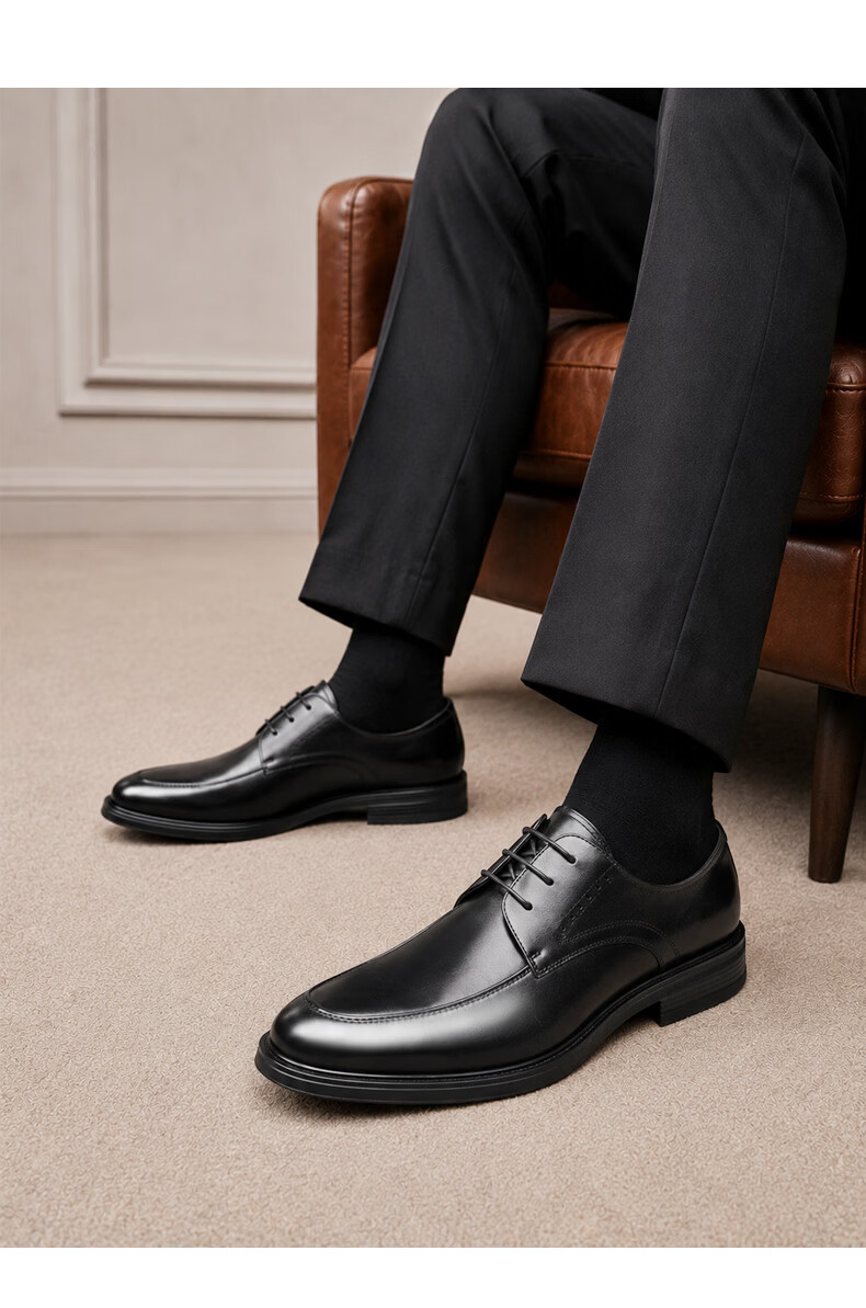 JD Jingzao 2026 New Men's Leather Shoes Business Casual Spring Summer Utips Formal Shoes Black Size 44 13