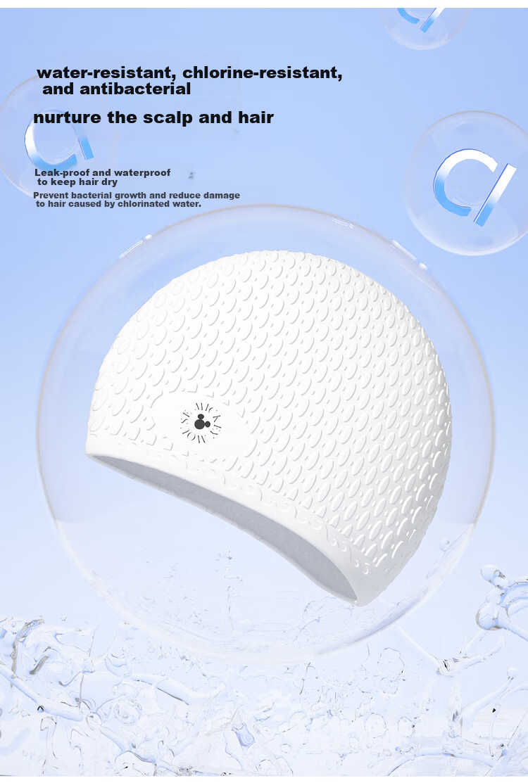 Disney Silicone Swim Cap for Women, Large Size, Waterproof, Comfortable Fit, High-Quality Adult Swimming Cap D76006S White 7