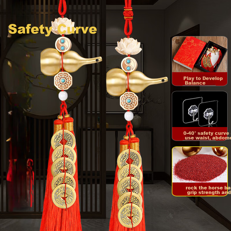 Feng Shui Pavilion Five Emperor Coins Door-to-Door Hanging Copper Coins Open Mouth Copper Gourd Genuine Chinese Knot Housewarming Decoration Ornament