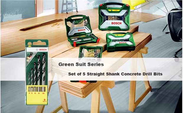 BOSCH Round Shank Impact Drill Bit Set for Masonry Concrete 5-Piece 4/5/6/8/10mm 2