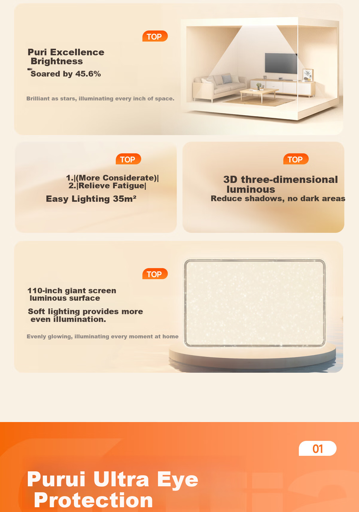 Kuka LED Ceiling Light Cream Style Eye Protection Cree Source Living Room Bedroom 50cm Round - Three Colors [Installation Included] 10