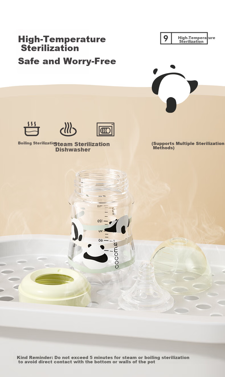 COCOME Gulu Xiongmao 0-3 Months Newborn Colostrum Anti-Colic Glass Bottle, Shatterproof And Heat-Resistant, 160ml 9