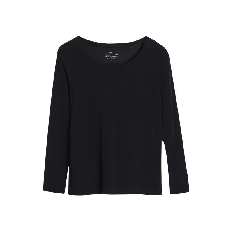 Hodohome Men's Silk Base Layer T-Shirt, Round Neck Long Sleeve, Women's Solid Color Simple Fashion Top, Size 170