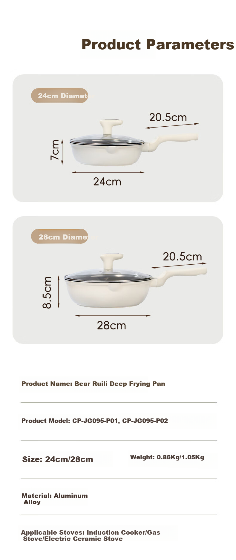 Bear Non-Stick Titanium-Fluorine-Free Wear-Resistant Large Flat Bottom Frying Pan with Glass Lid, Stove Compatible, 30cm 6
