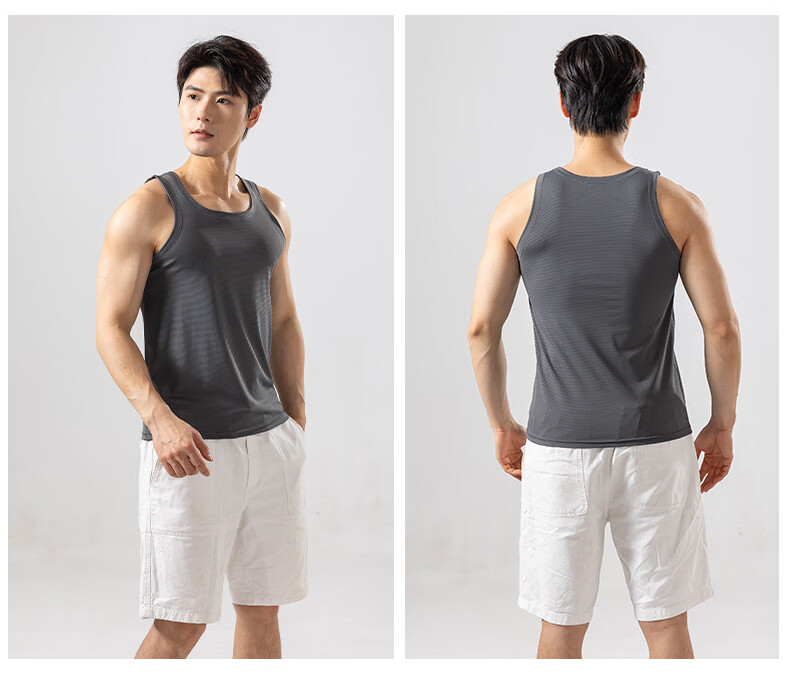 Xunmianren Men's Sleeveless Sports T-Shirt Slim Fit Ice Silk Quick-Dry Breathable Tight-Fitting Narrow Shoulder Base Layer Vest 20