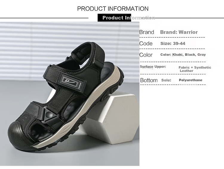 Warrior Men's Sports Sandals Summer Closed-Toe Anti-Collision Casual Beach Shoes Creek Shoes WSL(WZ)-1766 Khaki Size 39 2