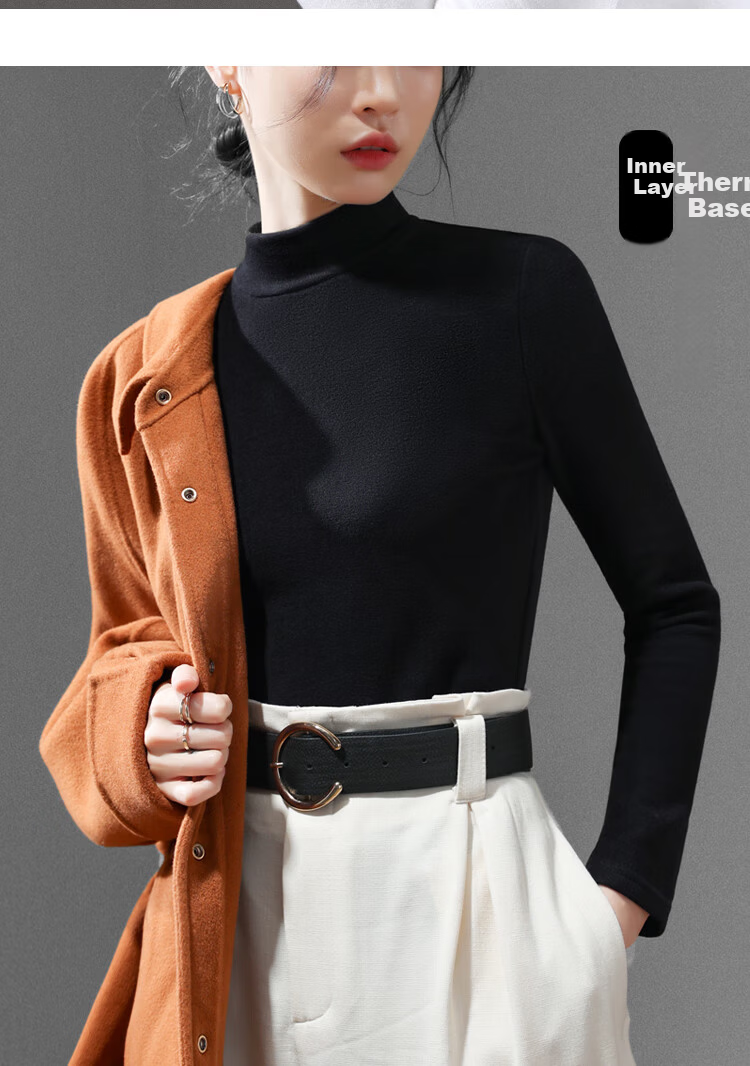 Yuzhaolin Women's Half Turtleneck Base Shirt with Hyaluronic Acid Double-Sided Fleece Thermal Innerwear Top Black 2