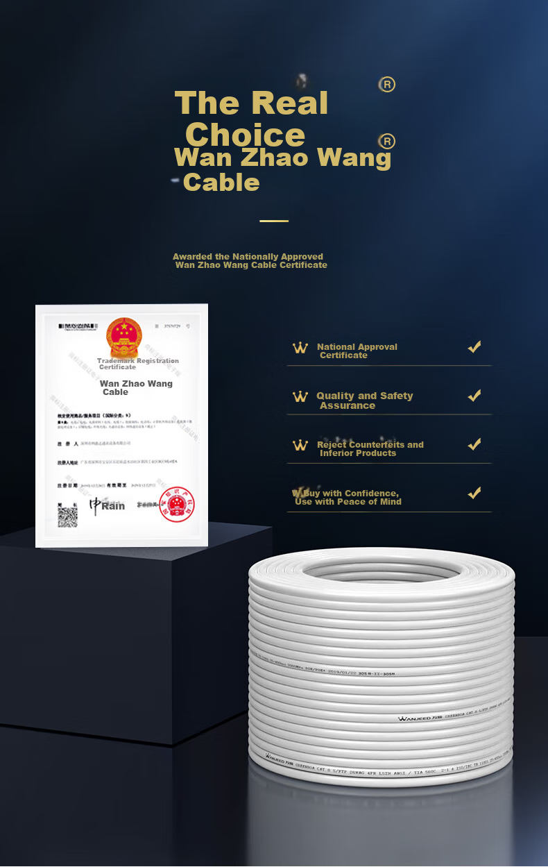 WANJEED CAT6A Unshielded Ethernet Cable, National Standard 23AWG-0.57mm Pure Oxygen-Free Copper Core, 10 Gigabit High-Speed Network Engineering Home Wiring Monitoring Cable, One Box 30 Meters, White 7