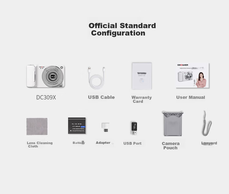 SONGDIAN Digital Camera Optical Zoom Retractable Lens Selfie Vlog Portable Compact Camera 13MP DC309X White 128GB Memory 12
