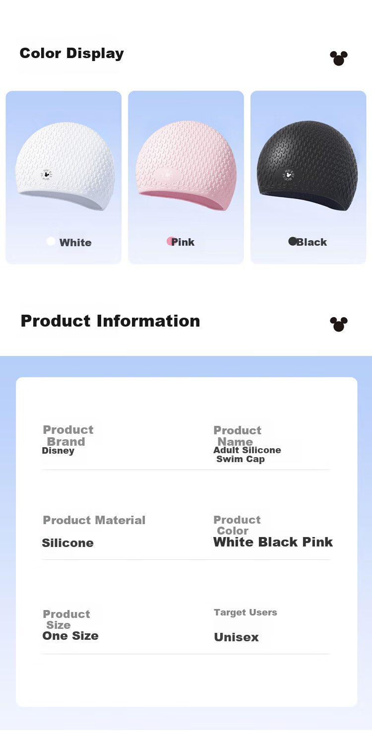 Disney Silicone Swim Cap for Women, Large Size, Waterproof, Comfortable Fit, High-Quality Adult Swimming Cap D76006S White 11