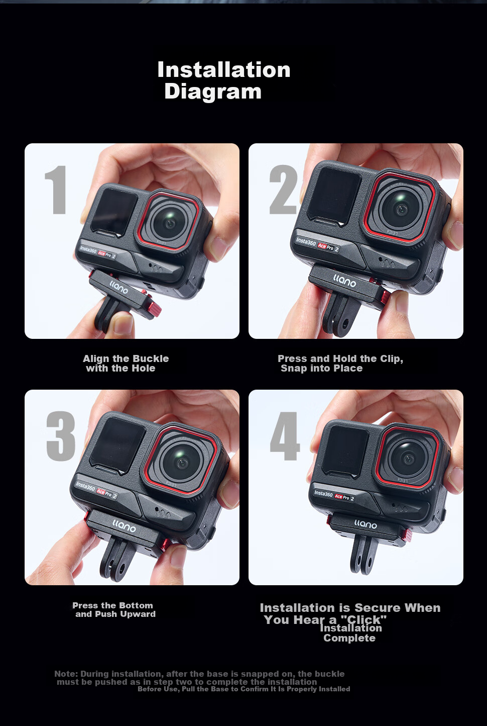 Llano Magnetic Quick Release Base Adapter Mount for Insta360 Ace Pro2/1st Gen/X5 Action Camera Cycling Sports Accessories 8