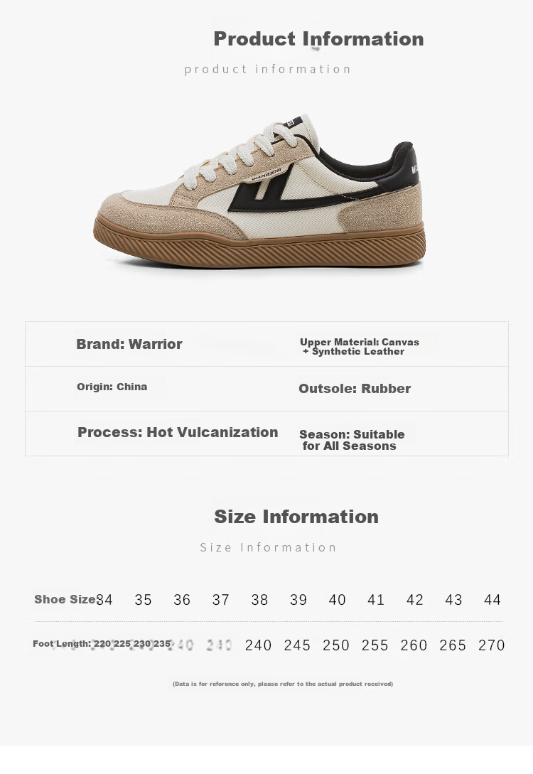 Warrior Men's Canvas Shoes Couple Casual Sneakers Comfortable Versatile Spring Men's Shoes 692 Black Beige Size 41 4