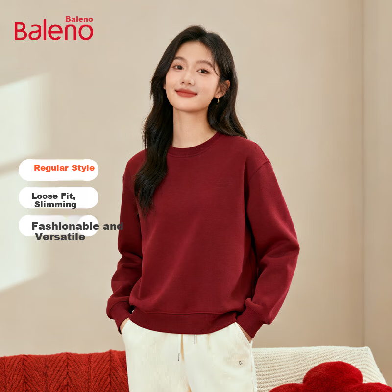 Baleno Red Fleece-Lined Warm Plus Size Long Sleeve Women's Sweatshirt 2026 Year of the Horse New Year Inner Wear Top for Women