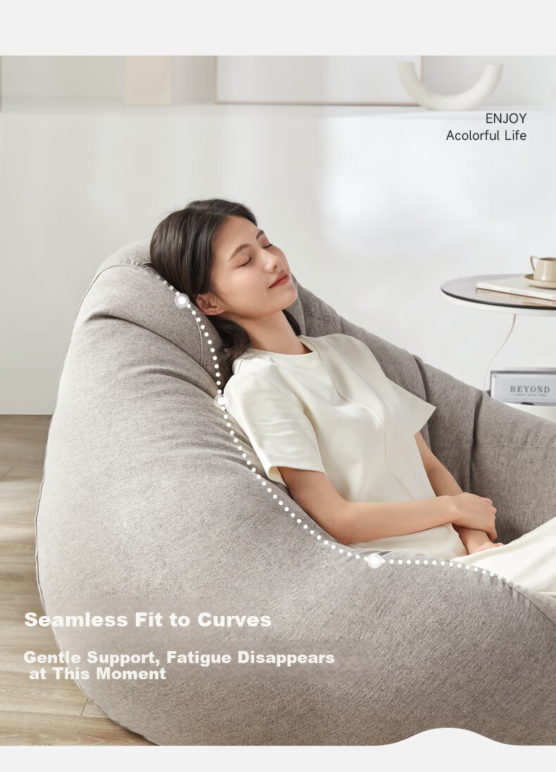 LUCKYSAC Lazy Sofa Bean Bag EPP Single Fabric Living Room Bedroom Balcony Small Sofa Premium Set Warm Gray 7