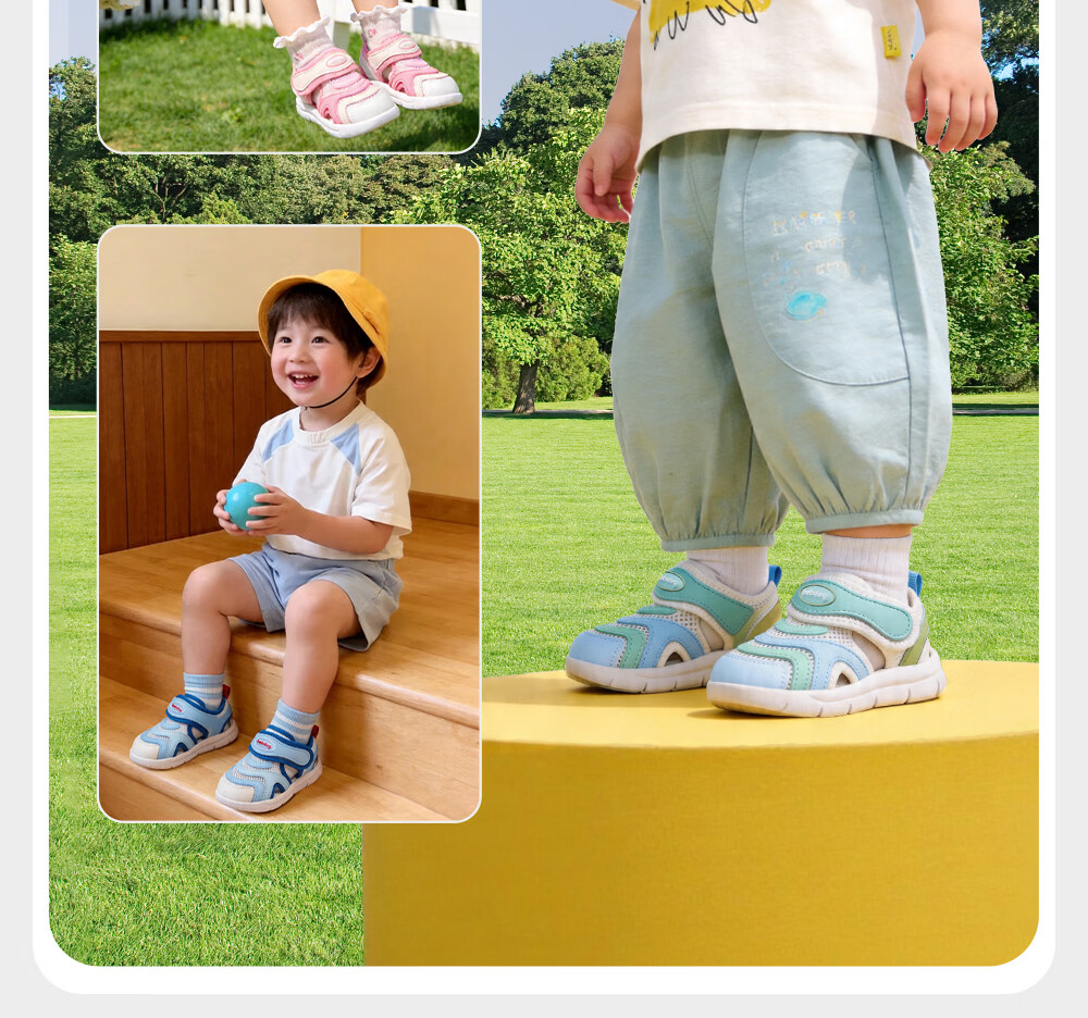 BOBDOG Children's Shoes, Baby Sandals, Toddler Walking Shoes, Summer Style, Soft Sole, Breathable Caterpillar Design, Functional Shoes for Boys And Girls, Blue And White Color, Size 24 17