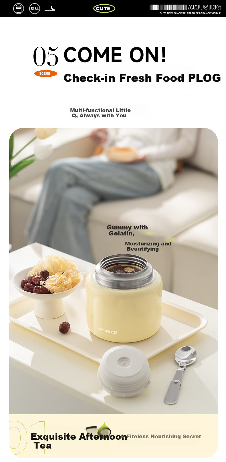 Joyoung Vacuum Insulated Thermal Cooker 800ml Portable Food Jar Thermal Lunch Box 9