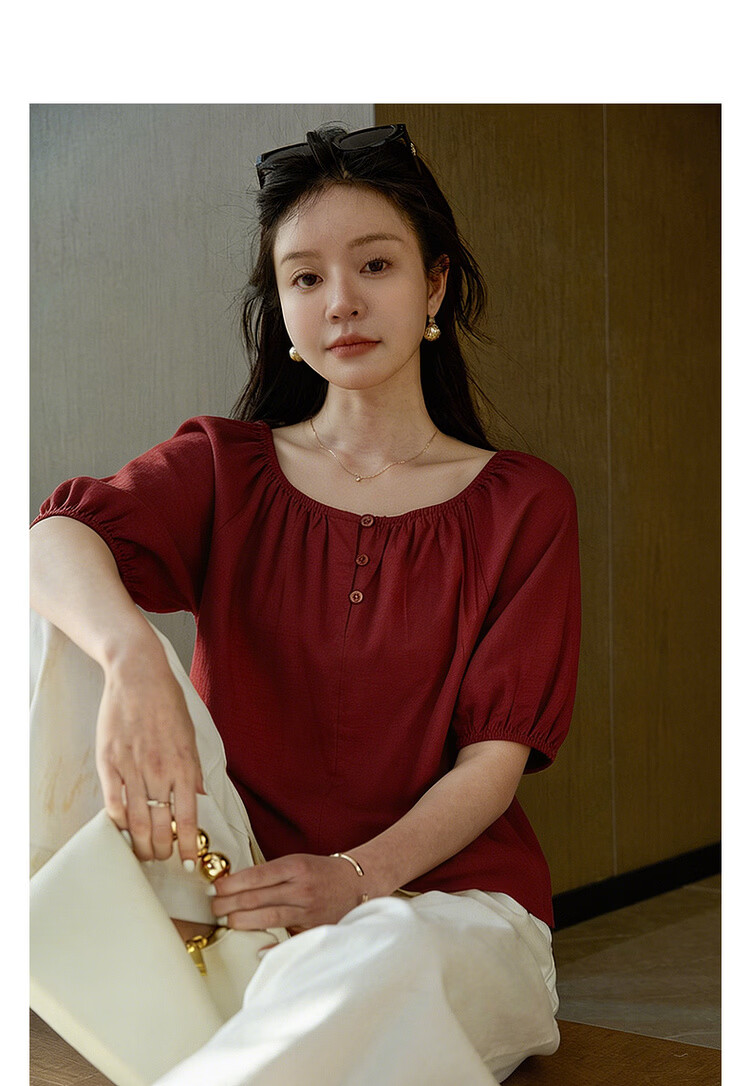 MT Elastic Strap Off-Shoulder Round Neck Dual-Wear Summer Lightweight Linen Cotton Blend Shirt Elegant Women's Blouse Top 2