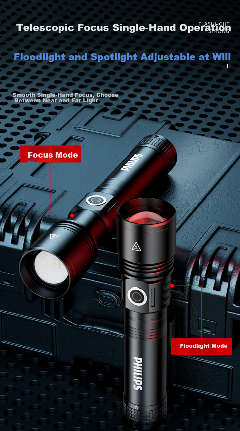 PHILIPS Portable High-Power Flashlight Military-Grade Long Battery Life 200000 Lumens Home Emergency Rechargeable Patrol Outdoor 3151 3