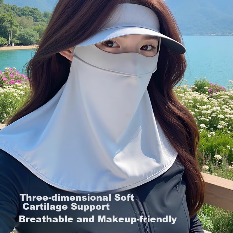 XUEXIMAN Women's Summer Sunscreen Face Mask UV Protection Ice Silk Full Face Neck Guard Breathable Cycling Hat and Mask Set