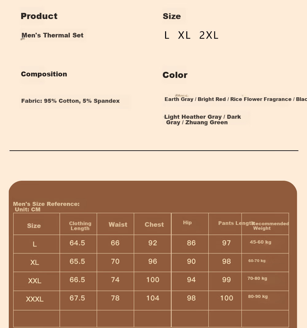 GUJIN 95% Cotton Seamless Thermal Underwear Set for Men, Thickened Heat Retaining Autumn Winter Long Johns and Top, Cold Protection Warm Clothing 10
