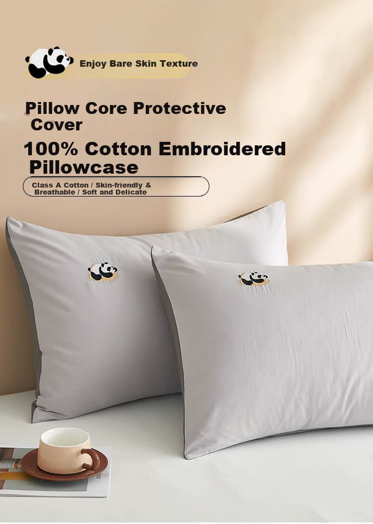 Wuyinliangpin Class A Pure Cotton Pillowcase, 100% Cotton Shell Embroidery Pillowcase, Pillow Cover, 48x74cm Pair, Striped Brow 1