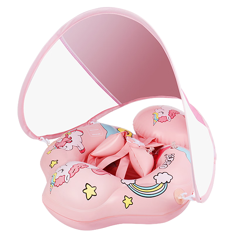 SwimmingBaby New Thickened Inflatable Underarm Sunshade Anti-Tip Swimming Float Ring for 2-Year-Old Baby Girls