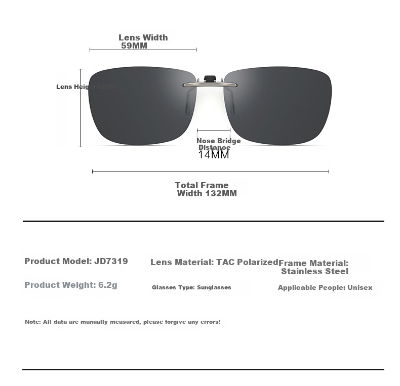 CAXMAN Clip-On Polarized Prescription Sunglasses for Men and Women, Lightweight Square Driving Glasses, UV Protection and Sunshade 11