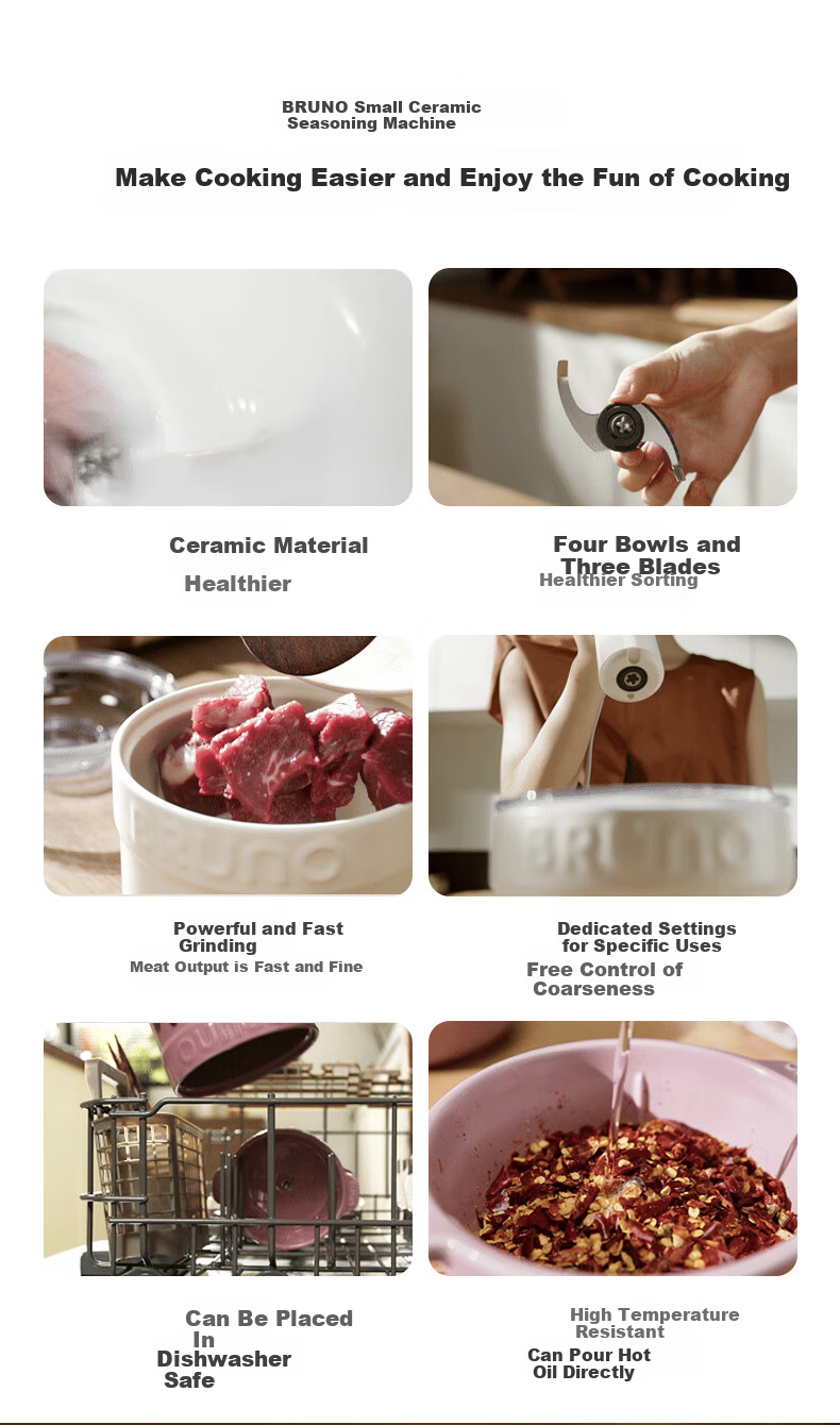 BRUNO [Price Protection 618] Meat Grinder And Seasoning Machine, Small Home Use Mincer for Grinding Meat And Vegetables, Multifunctional Mixer [Upgraded Ceramic] 4