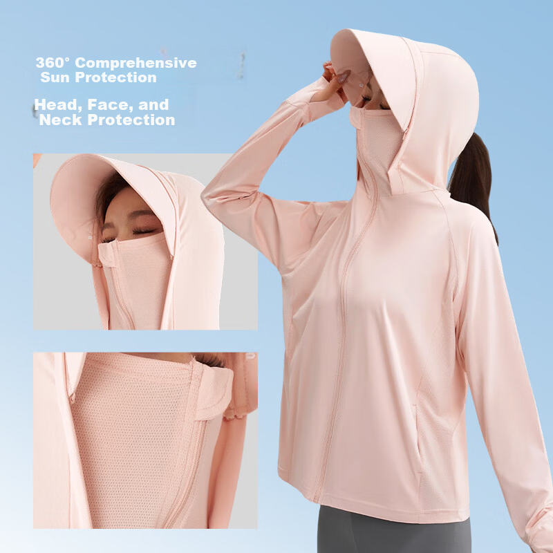 LangSha Women's Sunscreen Jacket Spring Summer Ice Silk Cooling UV Protection Breathable Comfortable Outdoor Skin Jacket 543