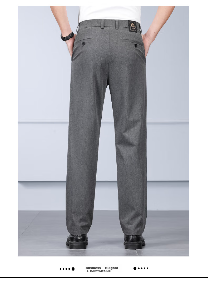 ROMON Elastic Comfortable Men's Dress Pants Spring Autumn High-end Business Casual Suit Trousers Gray 35 15
