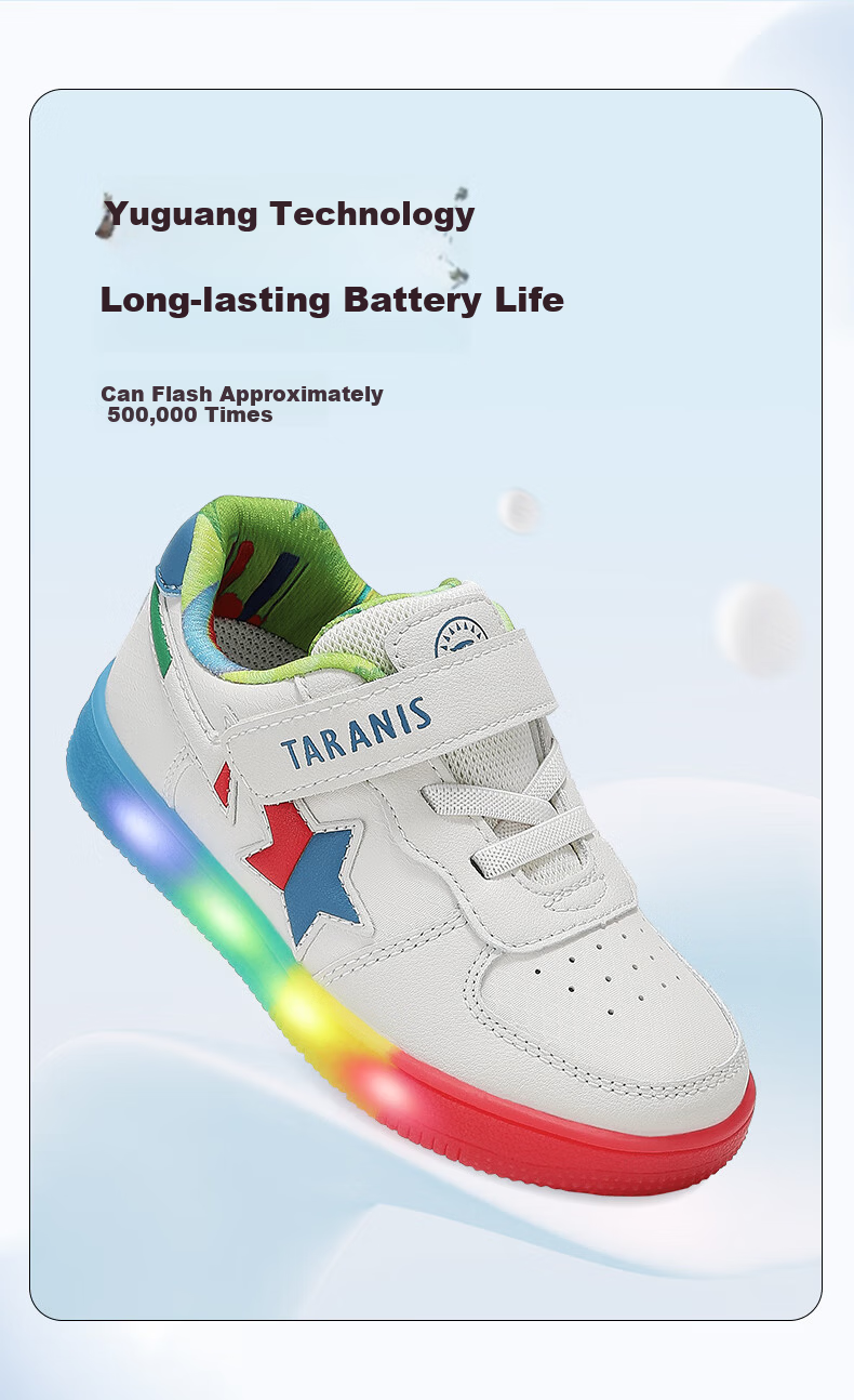TARANIS Autumn Kids Light-Up Sports Shoes Boys Controllable Switch Sneakers Non-Slip Glowing Shoes White/Blue/Red Size 27 3