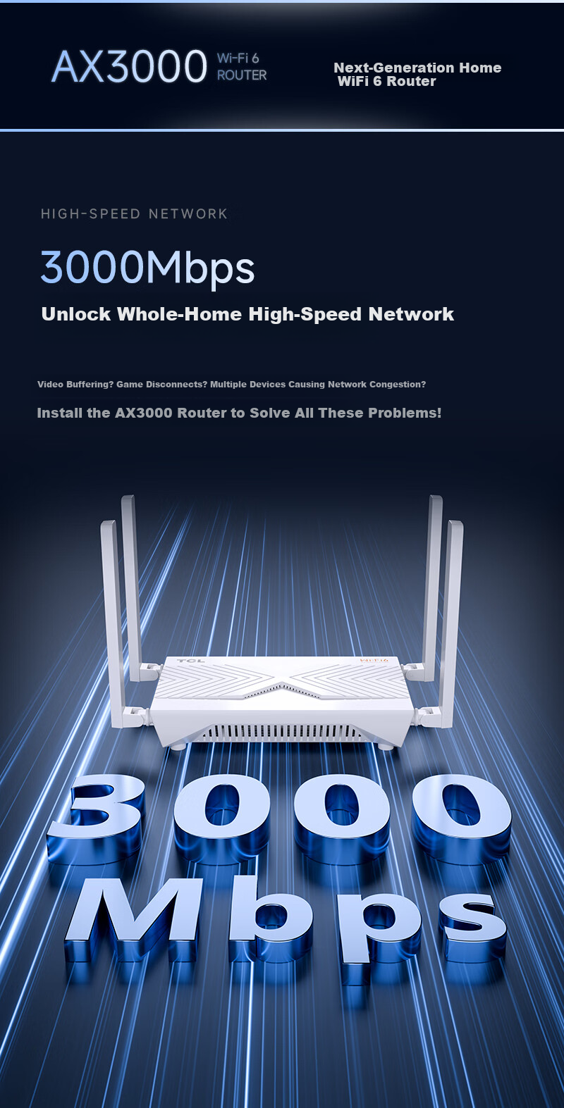 TCL AX3000 Gigabit Wireless WiFi6 Home Router HiSilicon Chip 5G Dual-Band Wall-Penetrating Whole-Home Network Coverage Performance Flagship Multi-Signal Enhancement Amplification 2