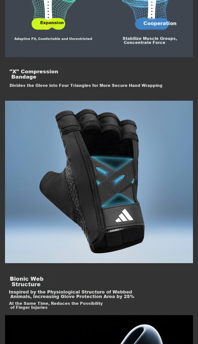 Adidas Men's Fitness Gloves Half Finger Training Weightlifting Pull-up Dumbbell Anti-Blister Workout Gloves 5