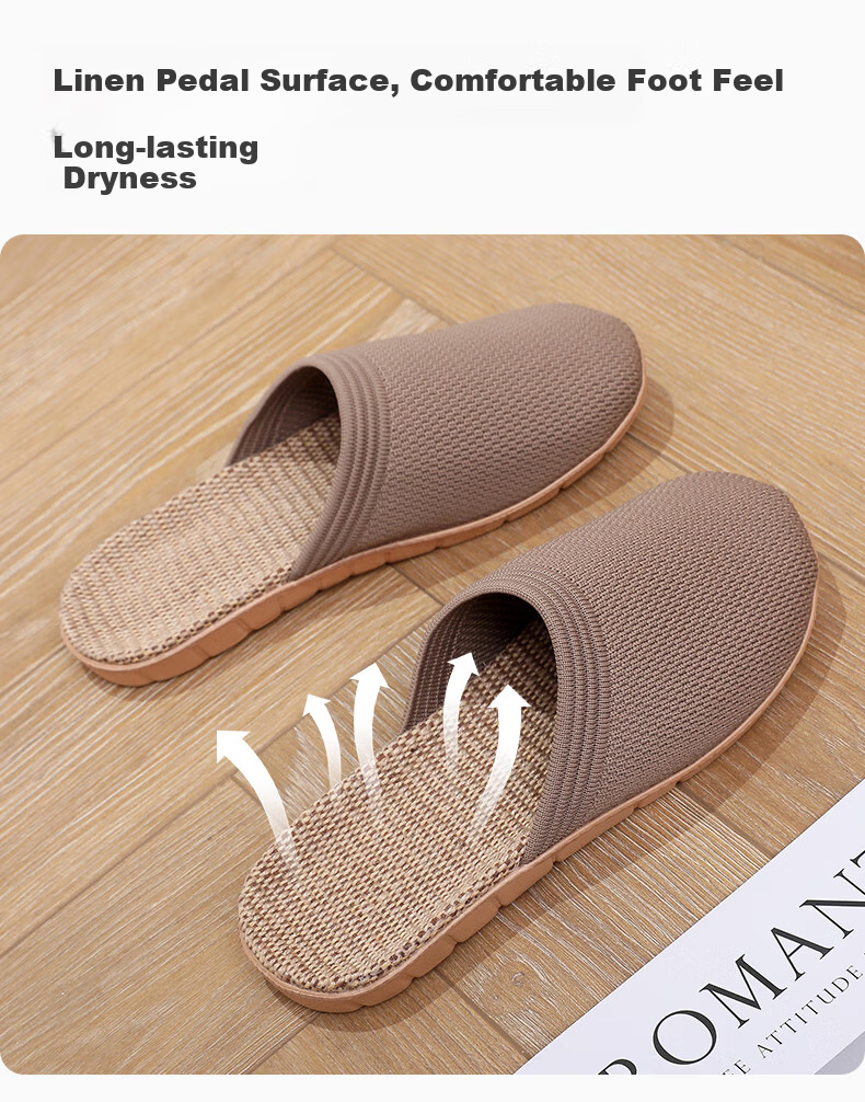 Guoluofi Japanese Style Spring Autumn Linen Slippers Summer Unisex Home Non-Slip Indoor Cotton Linen Floor Sandals Couple Beige 40-41 3
