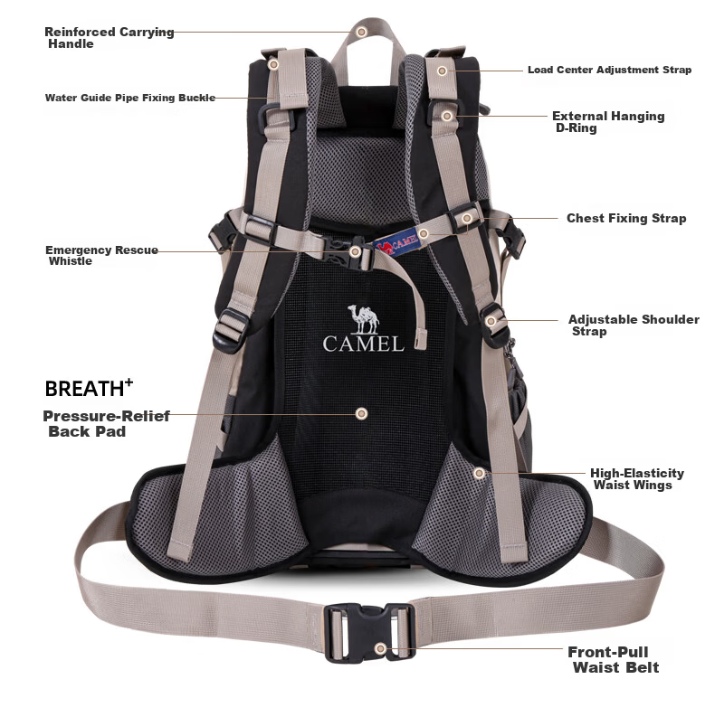CAMEL Outdoor Professional Mountaineering Backpack Men Sports Travel Large Capacity Double Shoulder Bag Women Hiking Climbing School Bag J111F 12