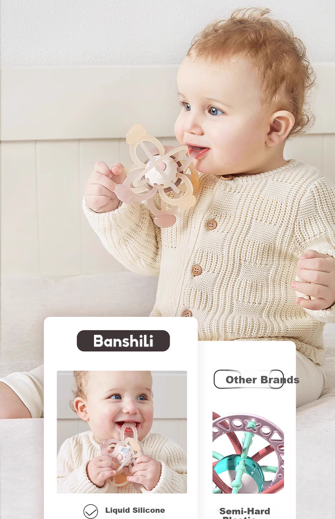 Banshi Li Manhattan Handheld Ball 0-1 Year Oral Stage Infant Teething Soothing Toy Food-Grade Teether Stick 10