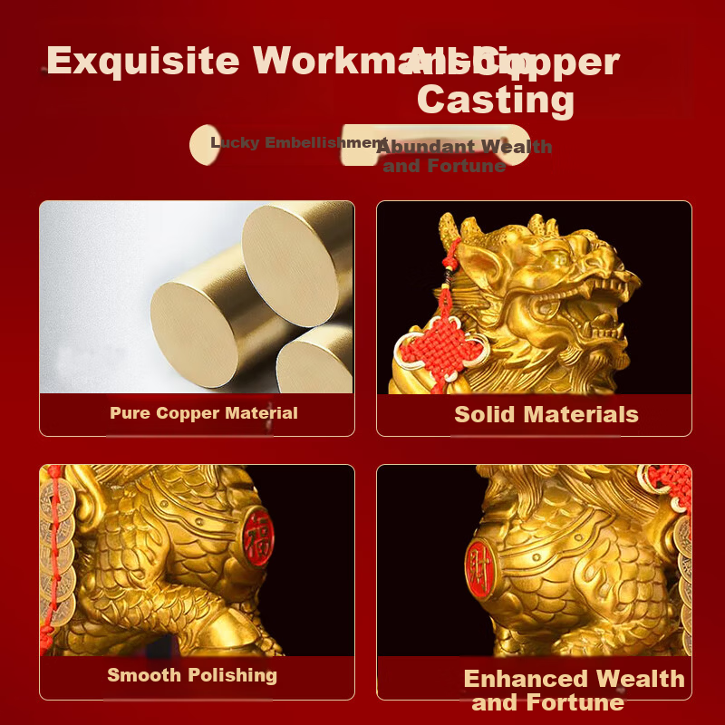 Feng Shui Pavilion Pair of Copper Qilin Figurines Male and Female Qilin Stepping on Ingots Living Room Office Crafts Opening Housewarming Gifts 5