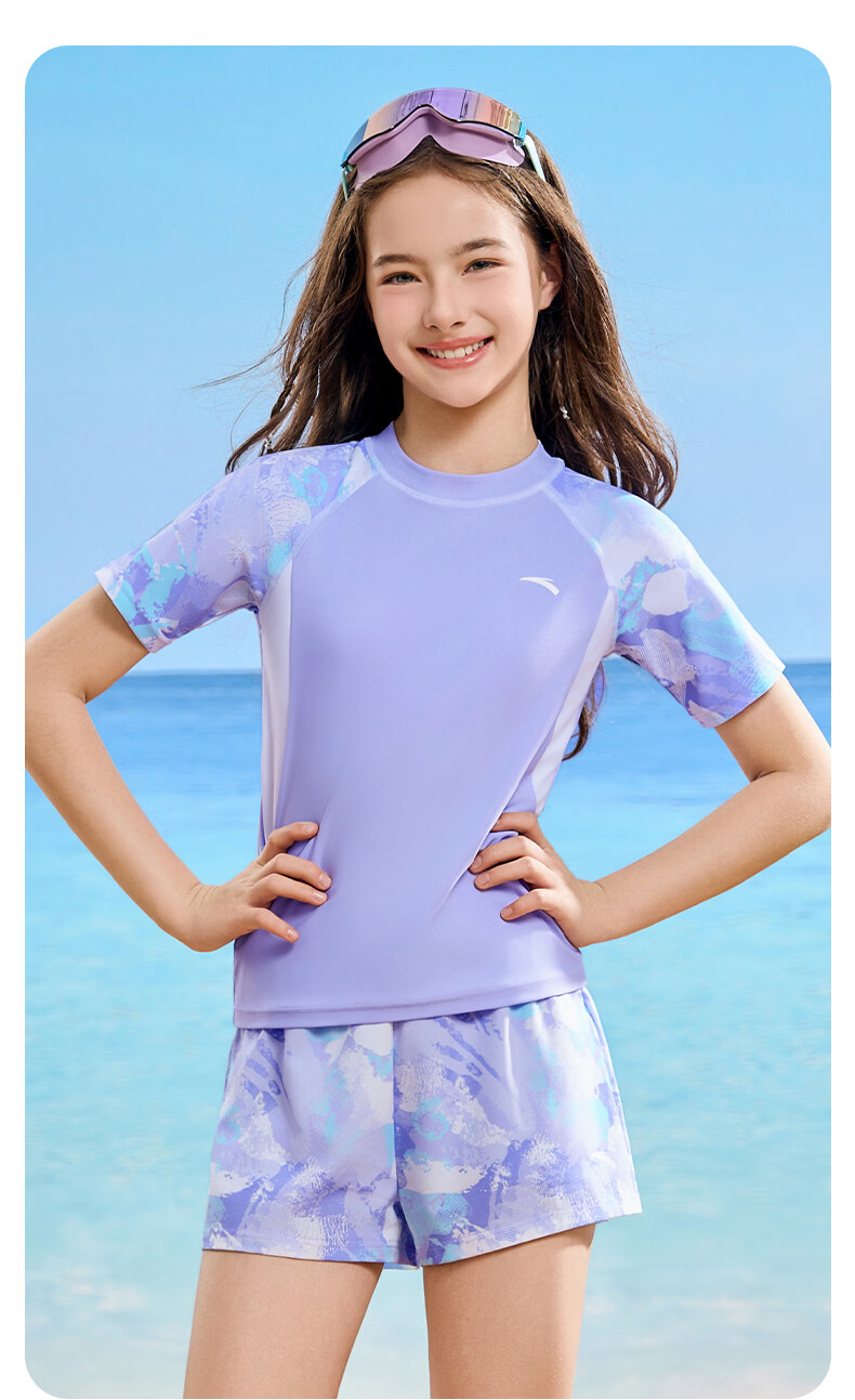 ANTA Kids Girls Two-Piece Swimsuit 2026 New Quick-Dry Chlorine-Resistant Sun-Protective Swimwear for Older Children 16