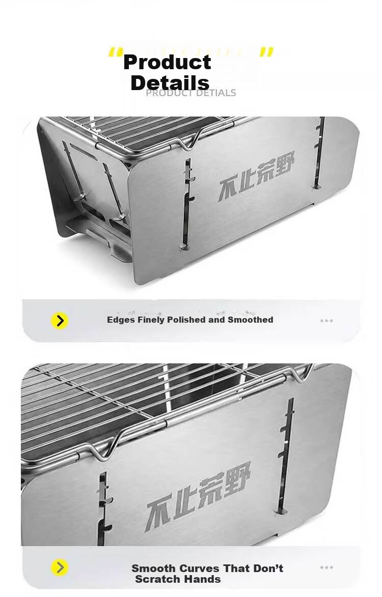 Beyond Wilderness 005 Briefcase BBQ Grill Portable Stainless Steel Outdoor Camping Stove (7-Piece Set) 7