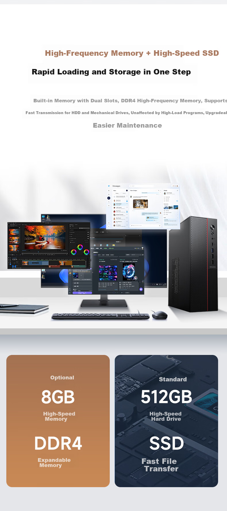 Yineng Lenovo Ecosystem Business Office Desktop Computer Host (Ryzen R5 8G 512G WIFI) Education Learning High Cost-Performance Shangqi Series 4
