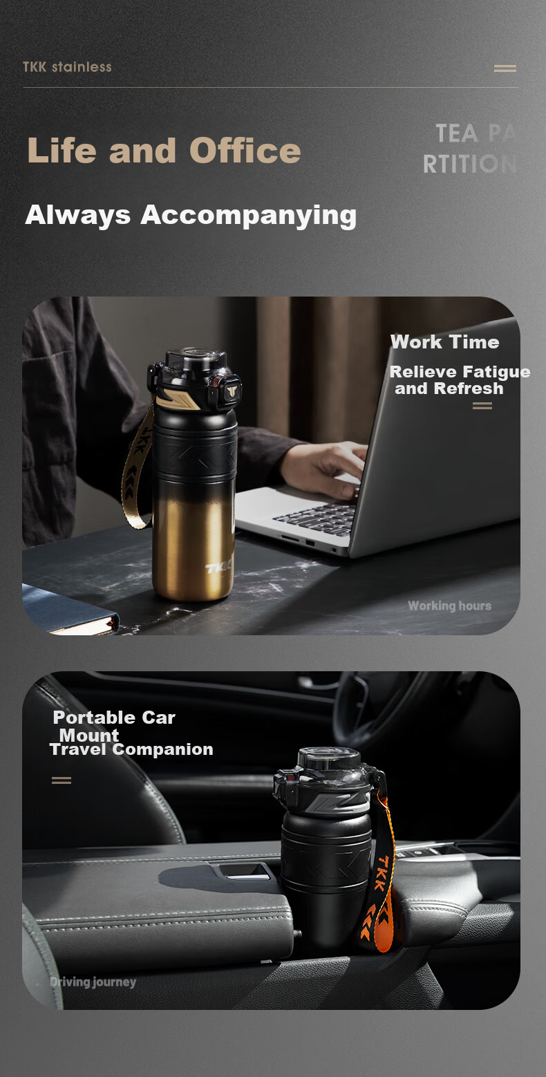 TKK Insulated Large Capacity Car Travel Mug for Men 316 Stainless Steel Tea Separation Cup for Middle and High School Students 10