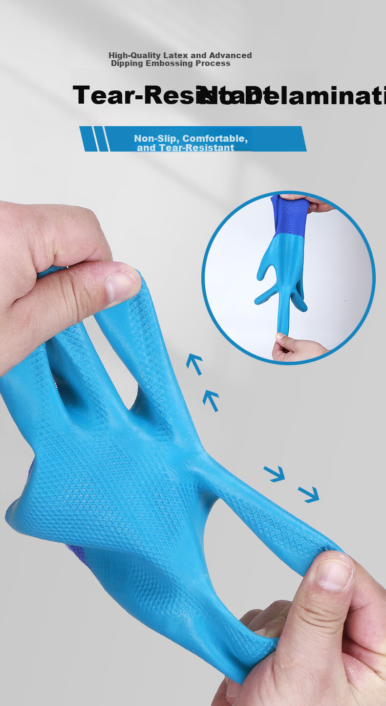 Helpershi Dipped Gloves Labor Protection 12 Pairs/Pack Rubber Textured Latex Durable Anti-Slip Breathable Construction Work Safety A688 8