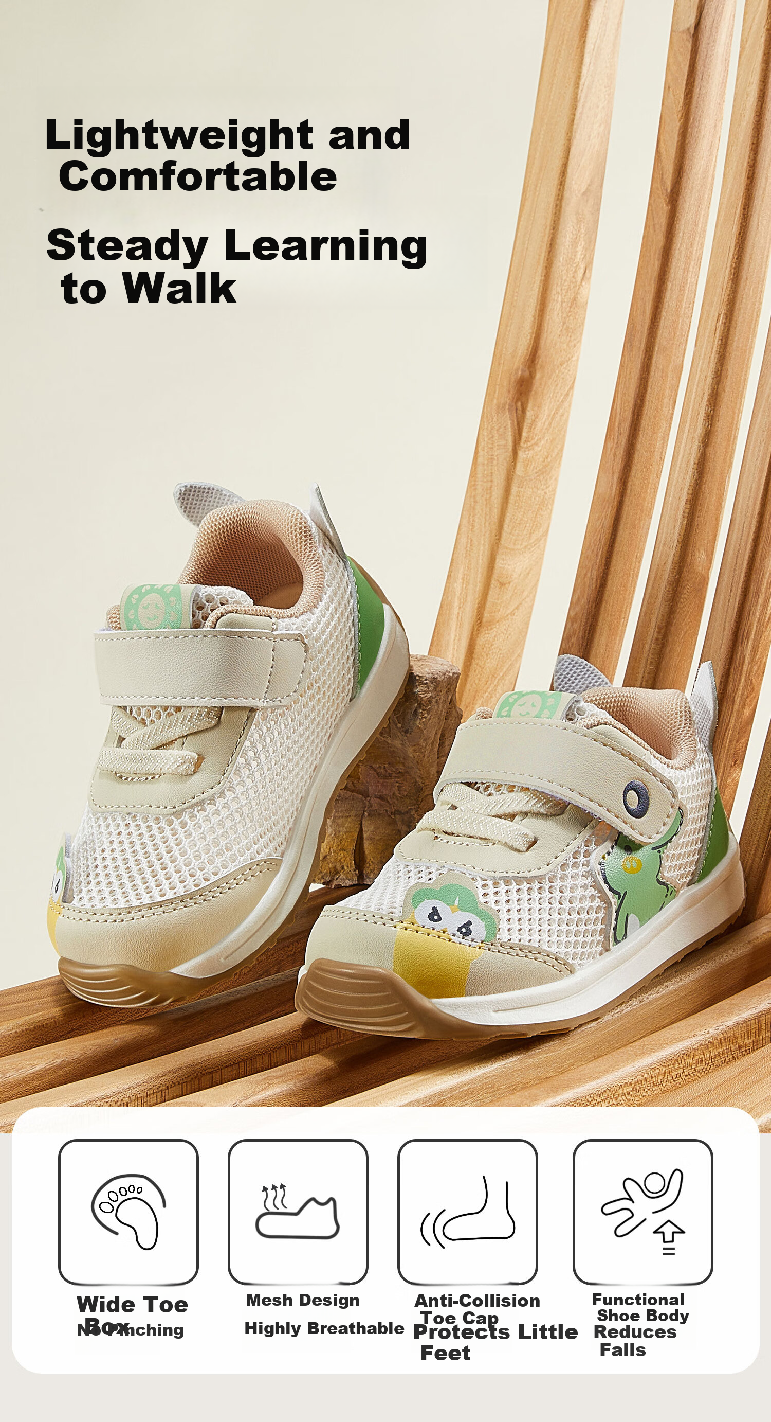 More Rabbit Kids Shoes Four Seasons New Functional Soft Sole Toddler Shoes Boys Girls Stable Breathable Mesh Anti-Kick Shoes 1