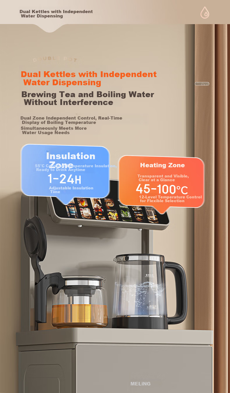 MeiLing Smart Voice Tea Bar Machine Home Multifunction Remote Control Intelligent Constant Temperature Dual Screen Touch Vertical Bottom Placement [Upgraded High Borosilicate Anti-Overflow Pot] Warm M 3