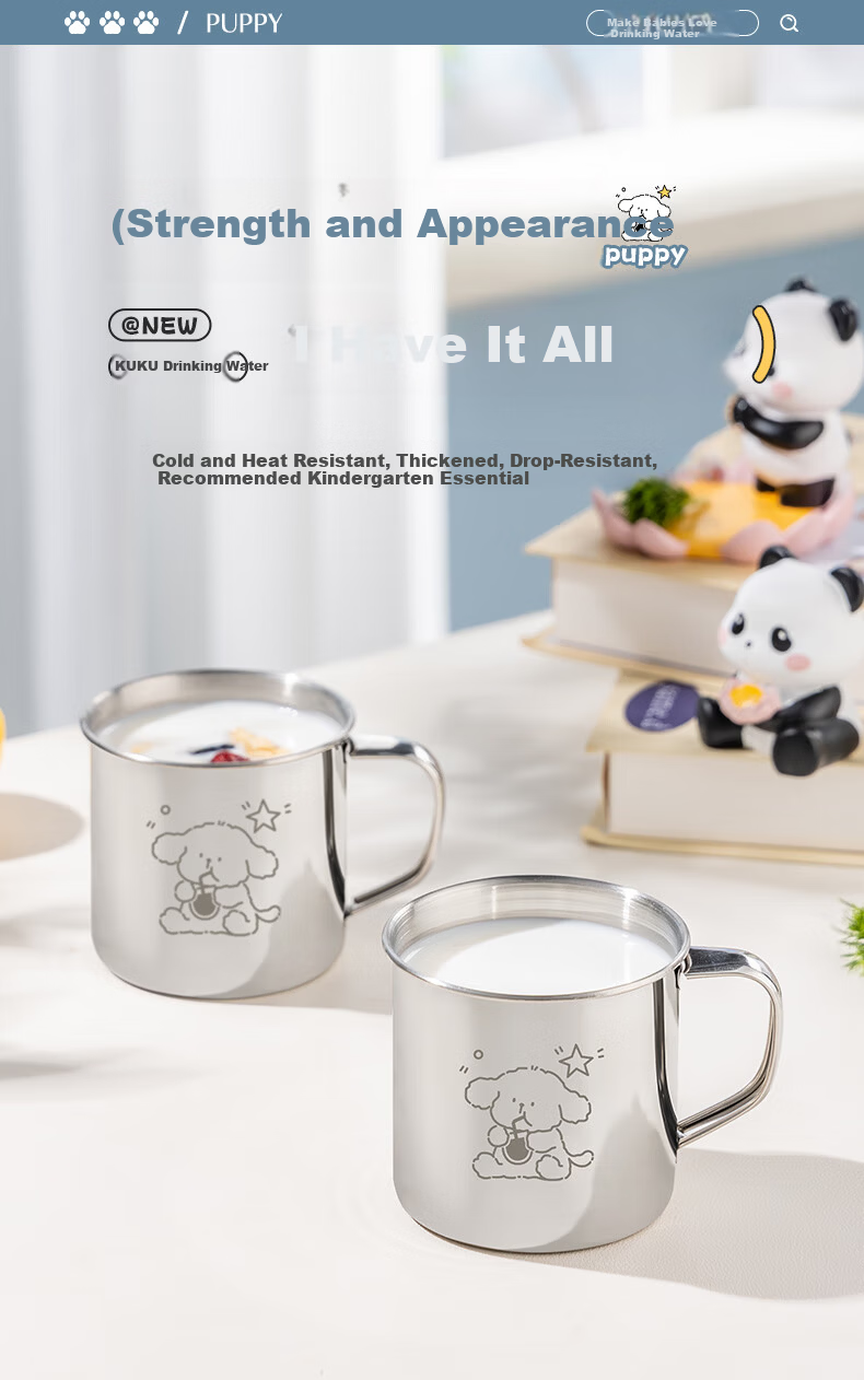 CAIZHI 304 Stainless Steel Kids Water Cup Kindergarten Children's Mug Coffee Milk Cup CZ6271 14