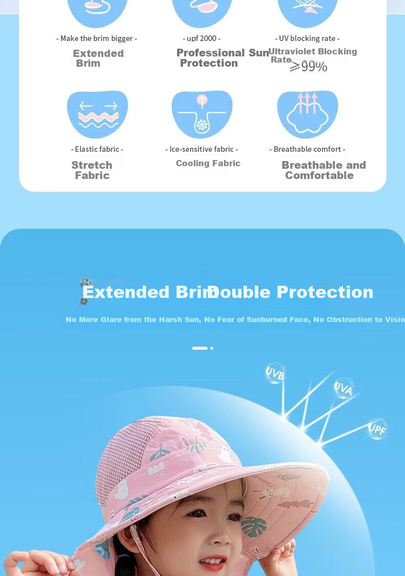 HAOGUAN Kids Sun Hat Summer Sunshade Cap Boys Girls Baby Beach Hat Wide Brim UV Protection 2