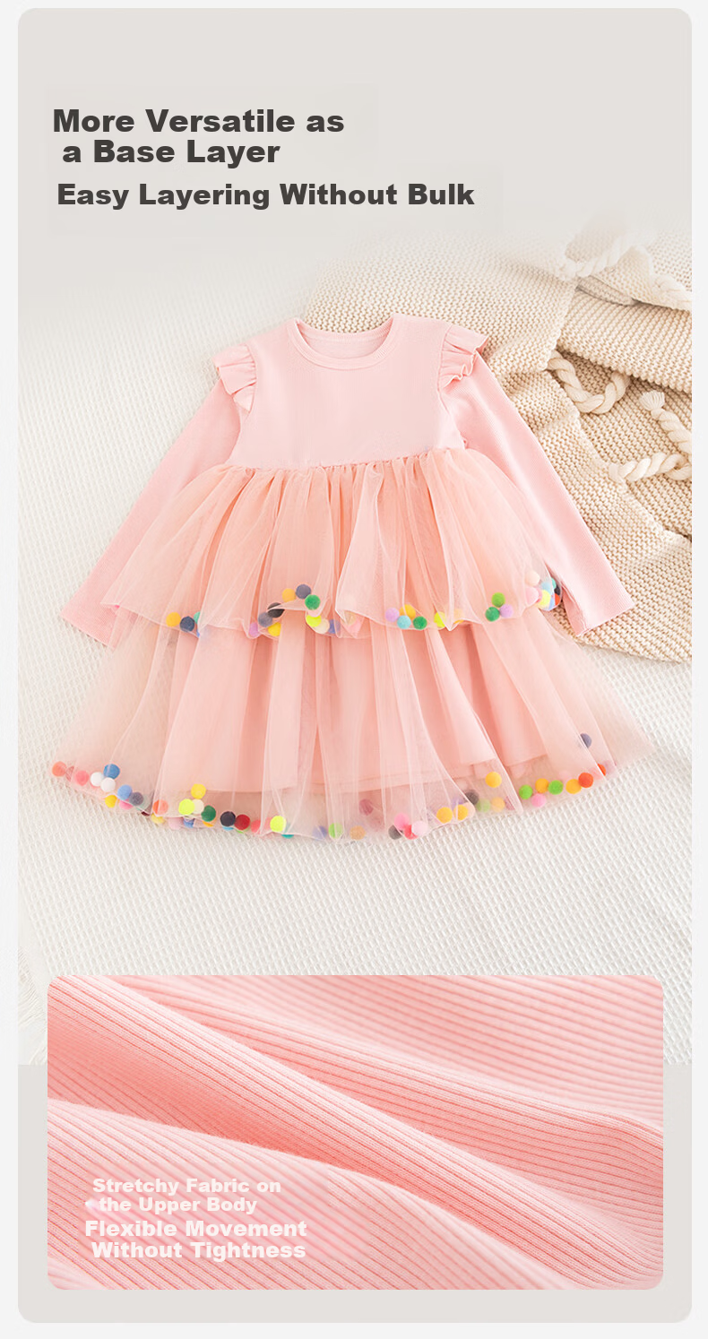 Babyprints Girls' Dress Sweet Tulle Long Sleeve Baby Dress Spring Autumn Princess Dress Toddler Birthday Dress Size 120 3